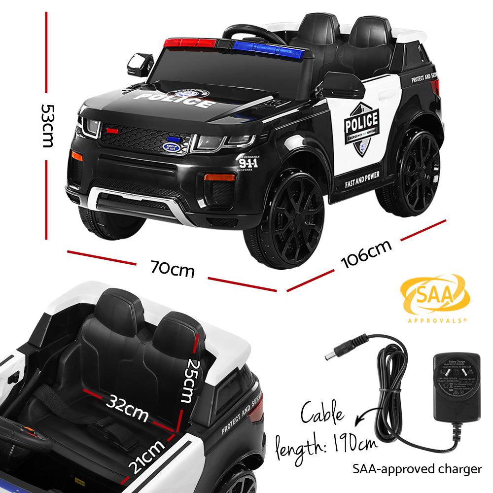 Kids Ride on Car Electric Patrol Police Toy Cars Remote Control 12V - Black