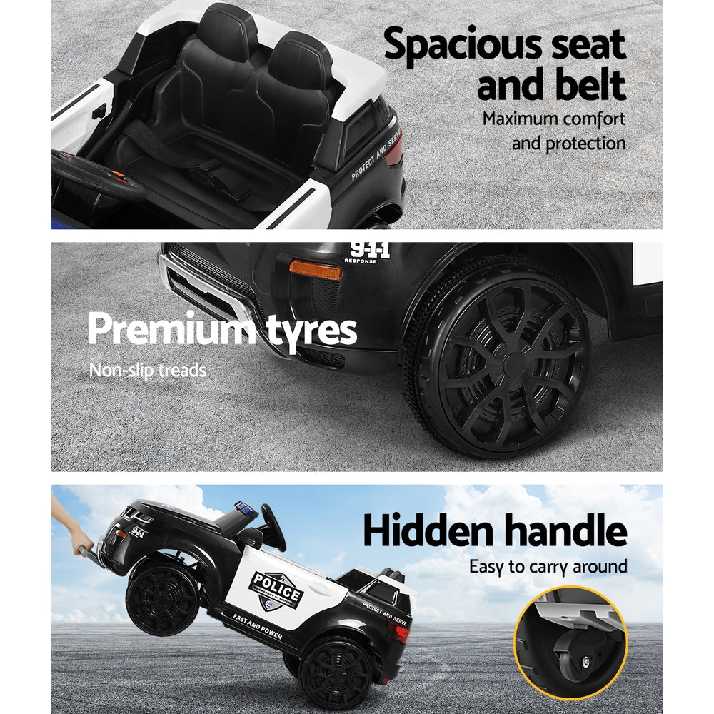 Electric Ride On Car Kids Patrol Police Ride On Cars Horn Music Remote - Black