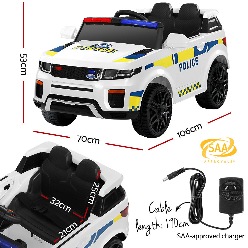 Kids Ride on Car Electric Patrol Police Toy Cars Remote Control 12V - White