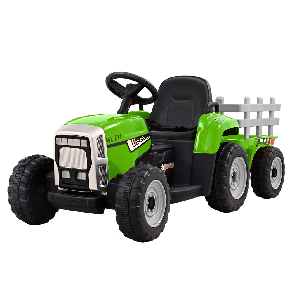 Ride On Car Tractor Trailer Toy Kids Electric Cars 12V Battery - Green