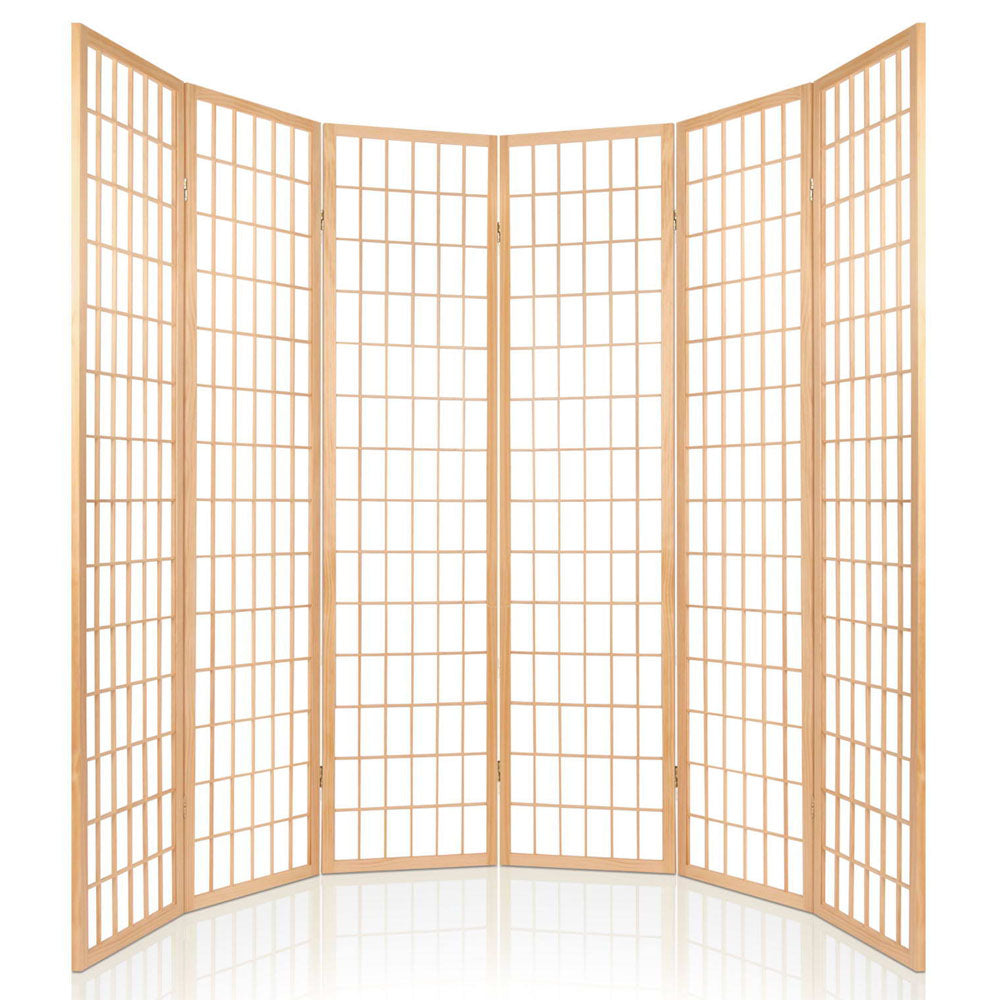 6 Panel Room Divider Screen 261x179cm - Natural