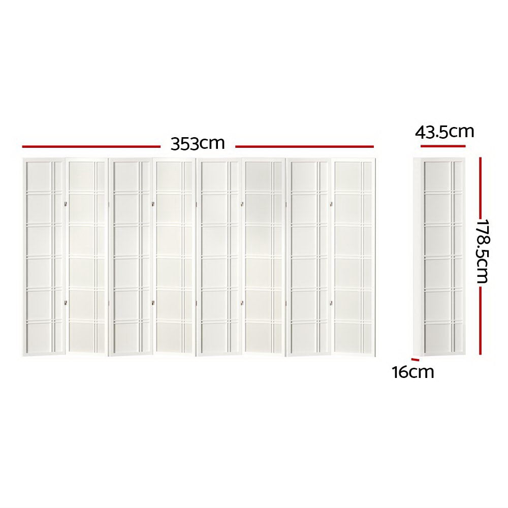 8 Panel Room Divider Screen 353x179cm - White