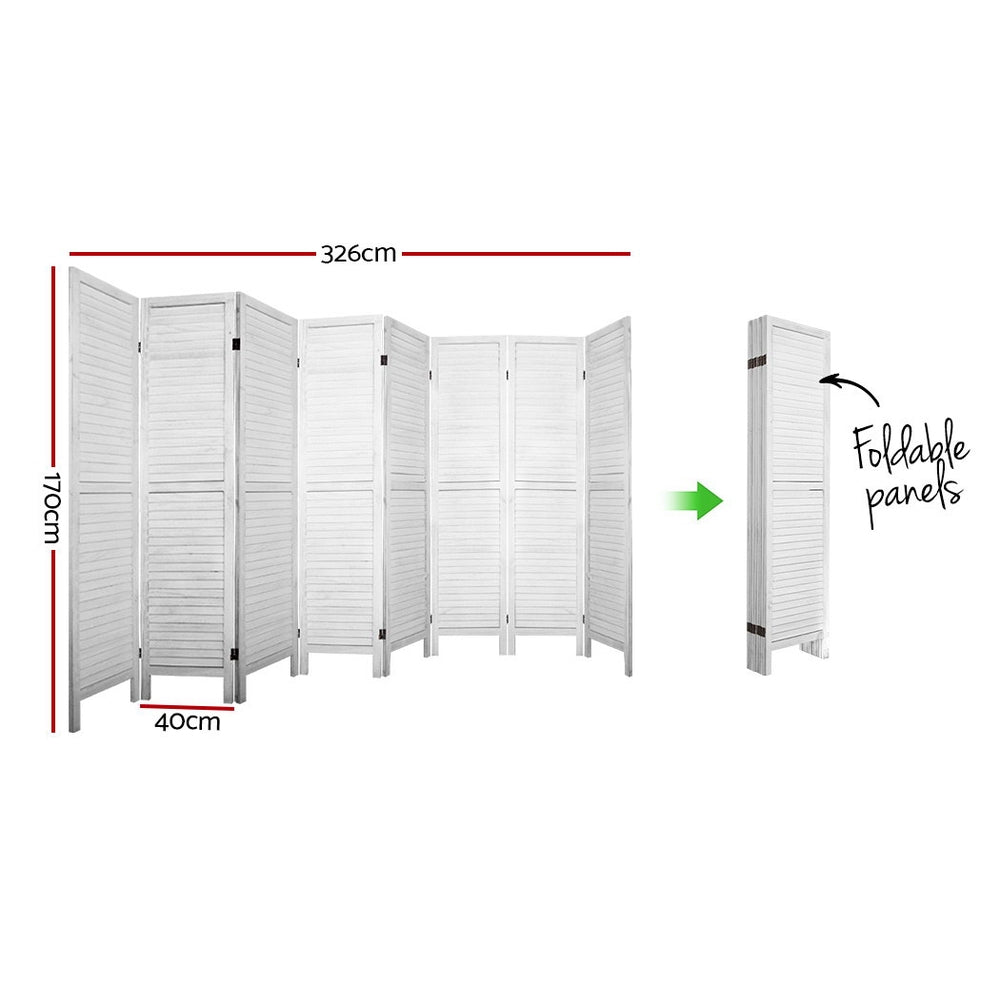 8 Panel Room Divider Screen 326x170cm - White