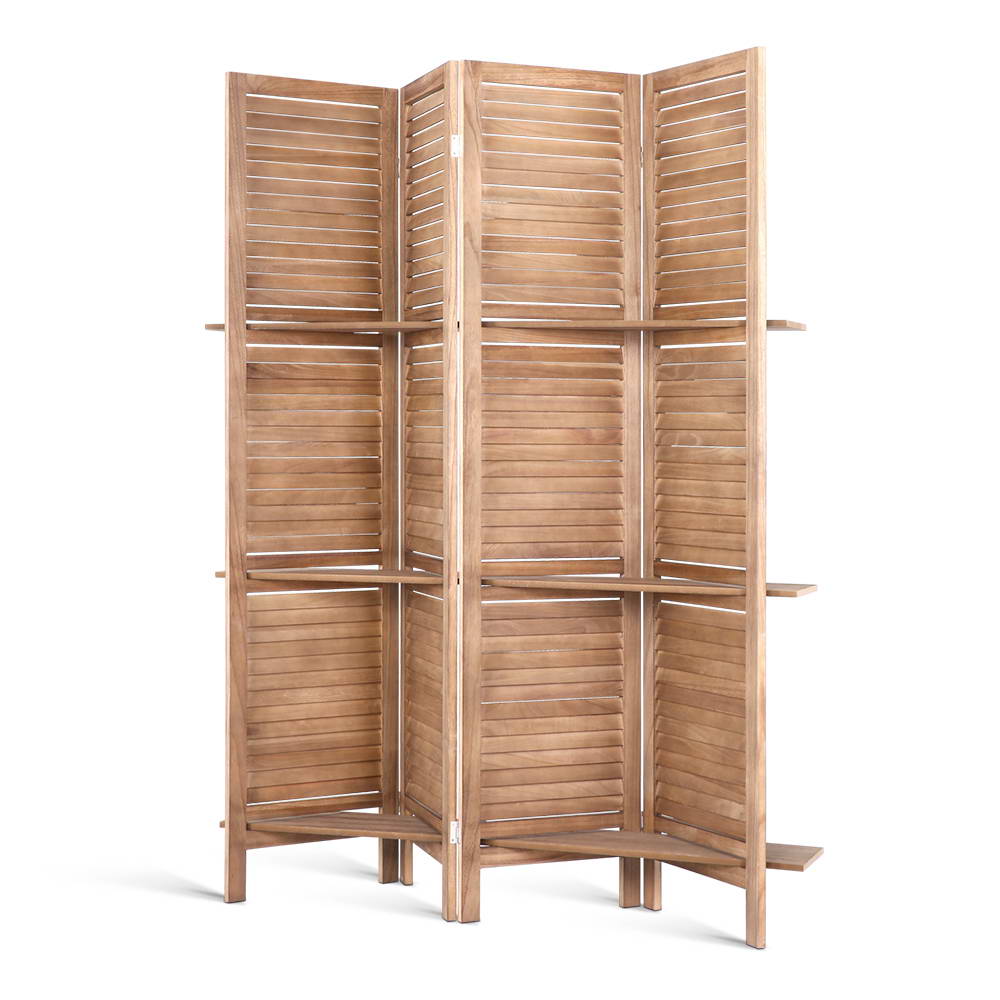 4 Panel Room Divider Screen 163x170cm Shelf - Oak