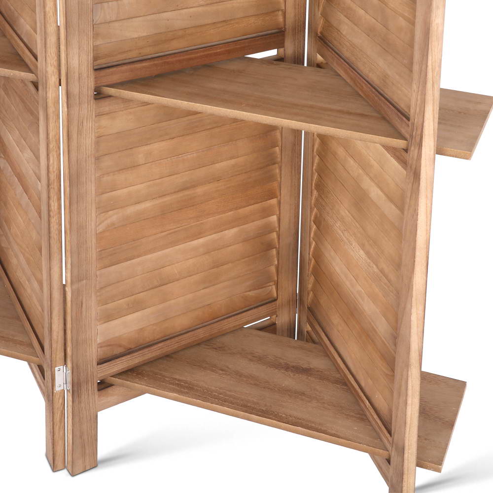 4 Panel Room Divider Screen 163x170cm Shelf - Oak