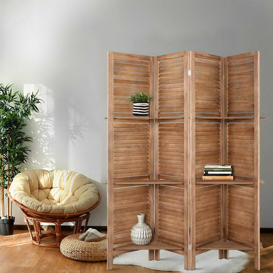 4 Panel Room Divider Screen 163x170cm Shelf - Oak