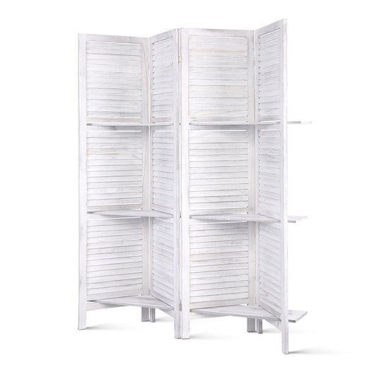 4 Panel Room Divider Screen 163x170cm Shelf - White