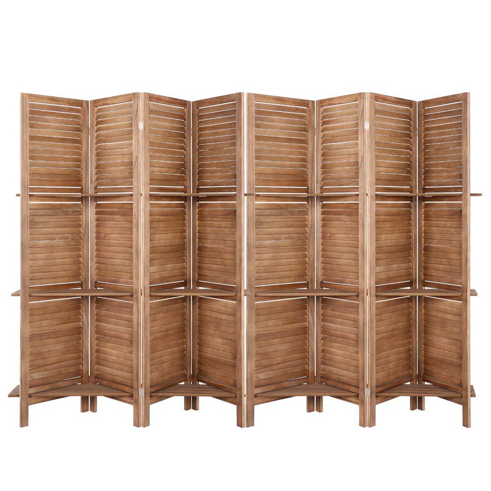 8 Panel Room Divider Screen 326x170cm Shelf - Oak