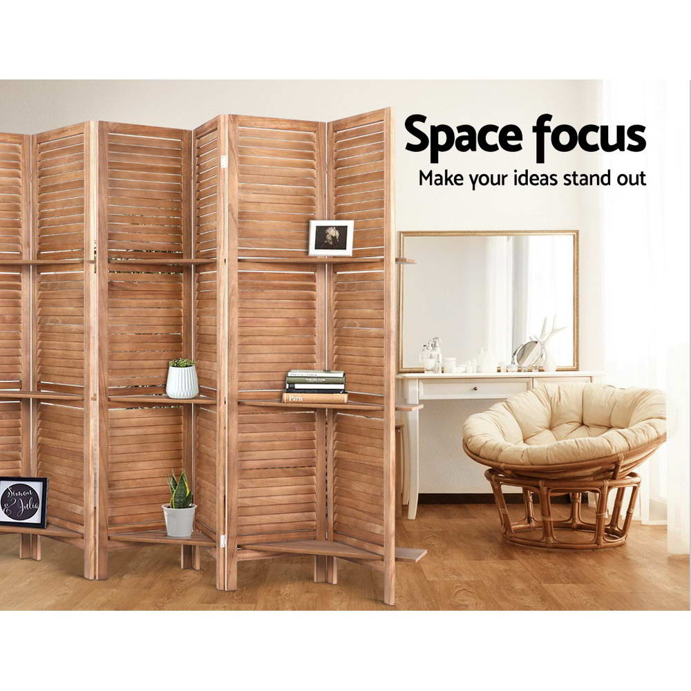 8 Panel Room Divider Screen 326x170cm Shelf - Oak