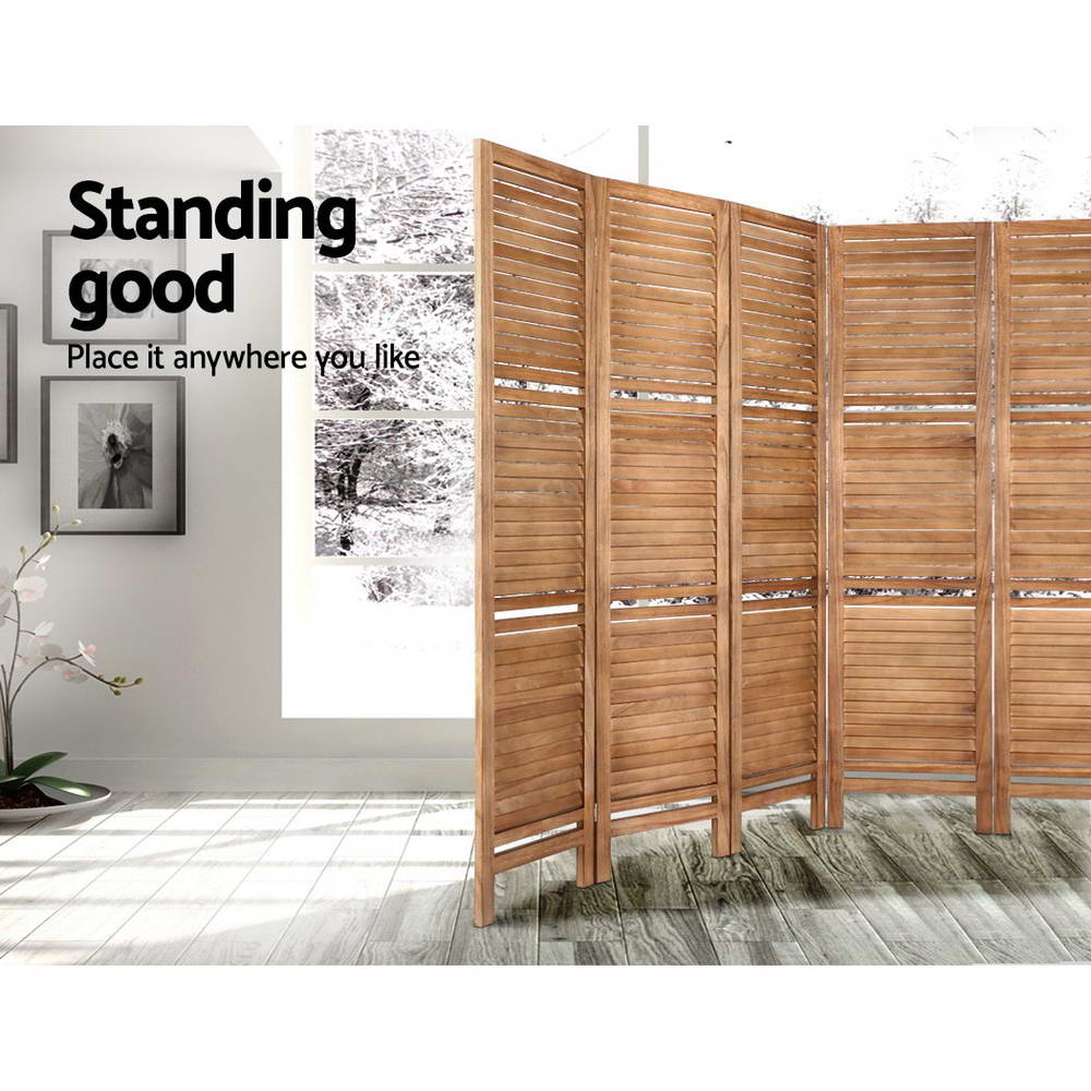 8 Panel Room Divider Screen 326x170cm Shelf - Oak