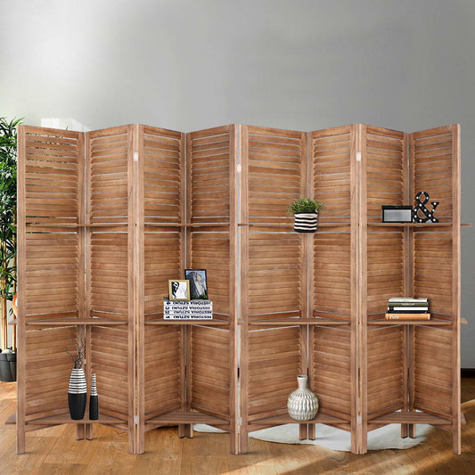 8 Panel Room Divider Screen 326x170cm Shelf - Oak