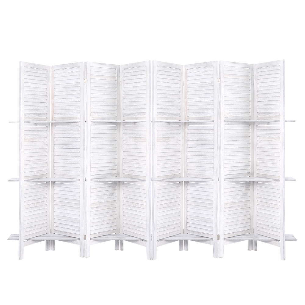 8 Panel Room Divider Screen 326x170cm Shelf - White