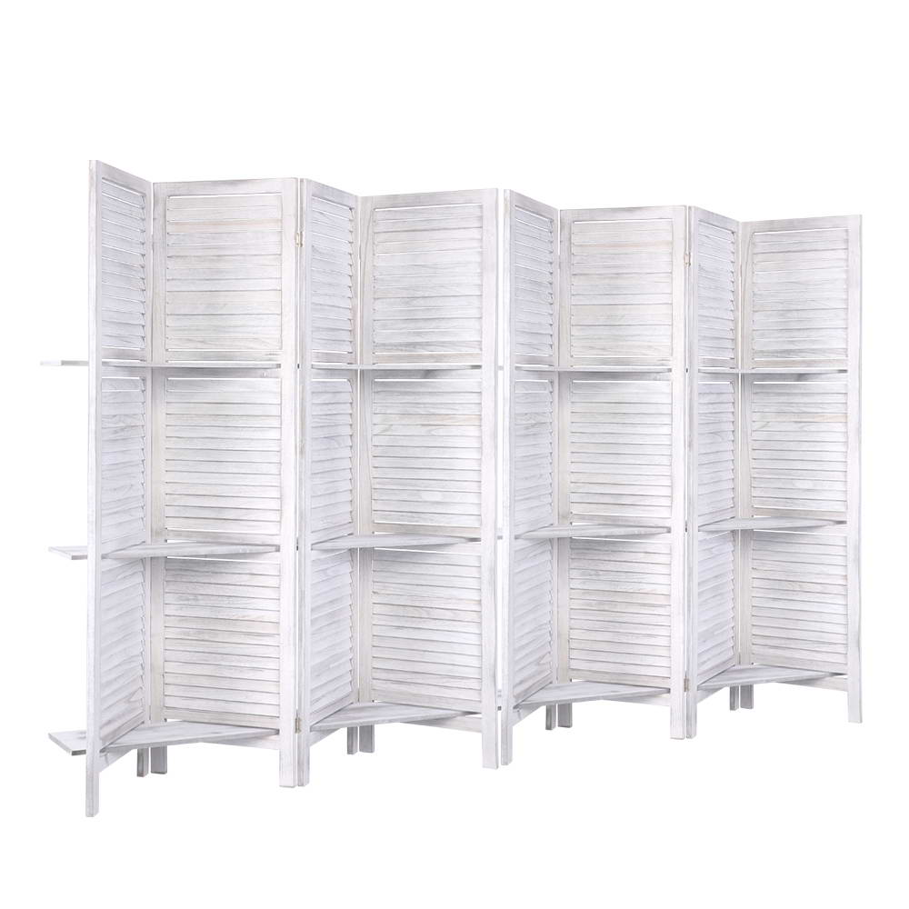 8 Panel Room Divider Screen 326x170cm Shelf - White