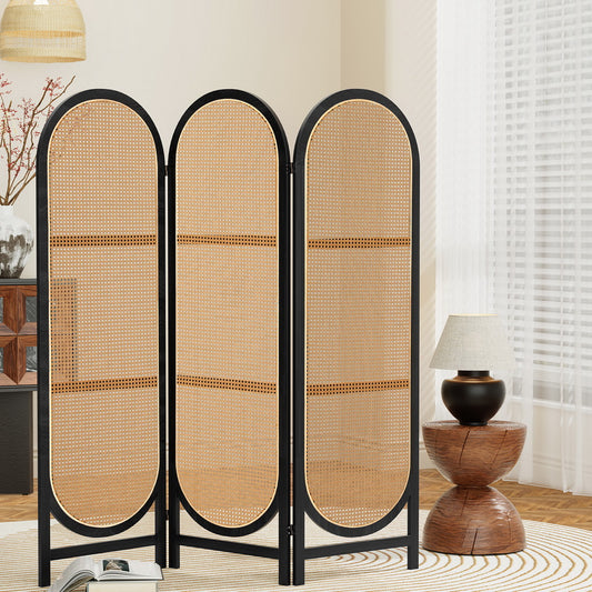 3 Panel Room Divider Screen 151x180cm Rattan - Brown