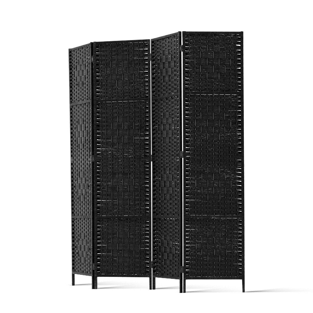 4 Panel Room Divider Screen 163x170cm Woven - Black