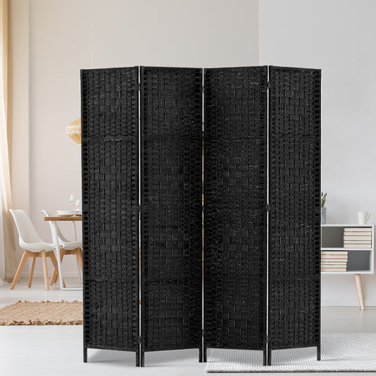 4 Panel Room Divider Screen 163x170cm Woven - Black