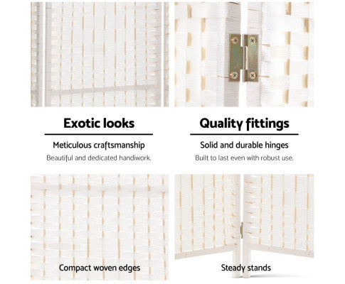 4 Panel Room Divider Screen 163x170cm Woven - White