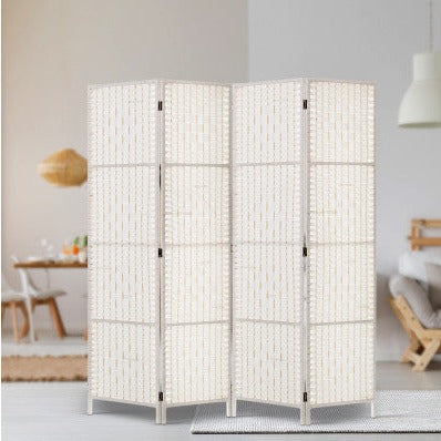 4 Panel Room Divider Screen 163x170cm Woven - White