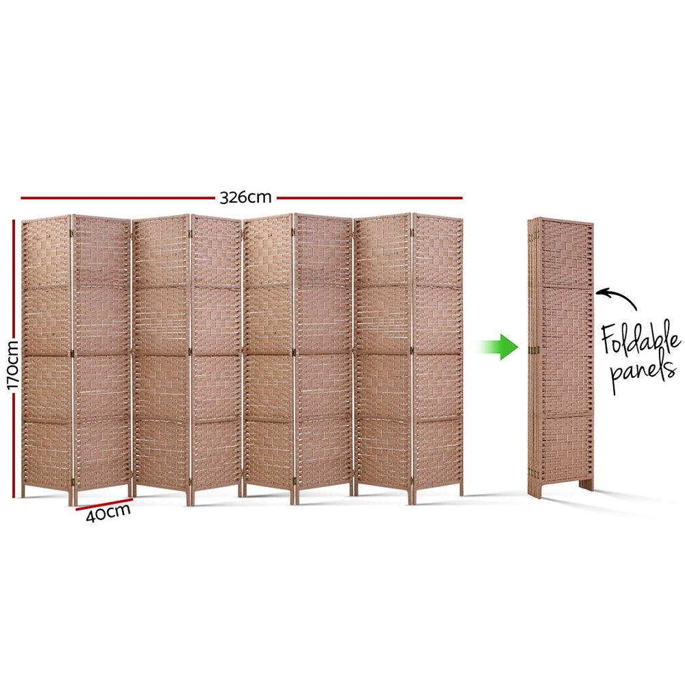 8 Panel Room Divider Screen 326x170cm Woven - Natural