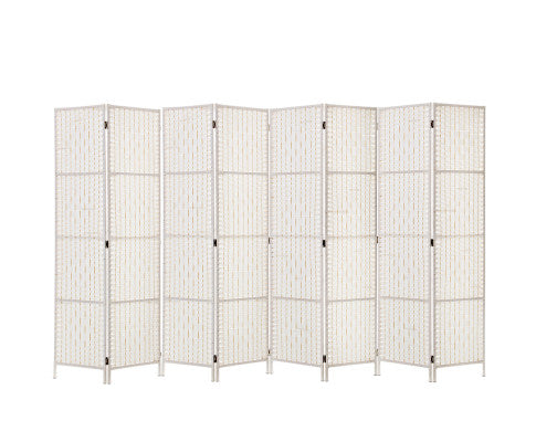 8 Panel Room Divider Screen 326x170cm Woven - White