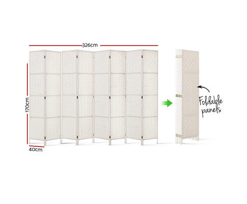 8 Panel Room Divider Screen 326x170cm Woven - White