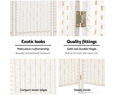 8 Panel Room Divider Screen 326x170cm Woven - White