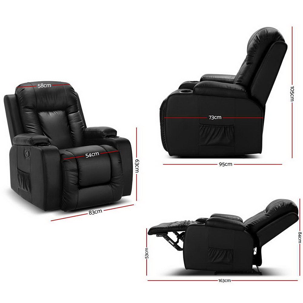 Osiris Electric Massage Chair Recliner Luxury Lounge Armchair Heat Leather - Black