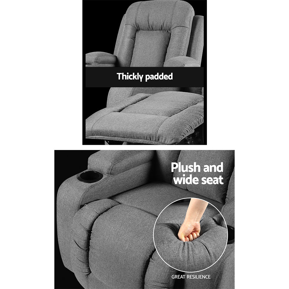 Artemis Recliner Chair Electric Massage Chair Fabric Lounge Heated - Grey