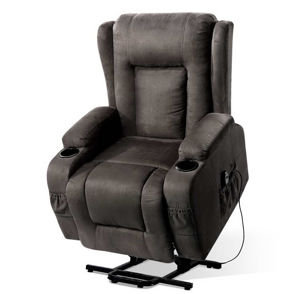 Hestia Electric Recliner Chair Lift Heated Massage Chair Fabric Lounge - Dark Grey