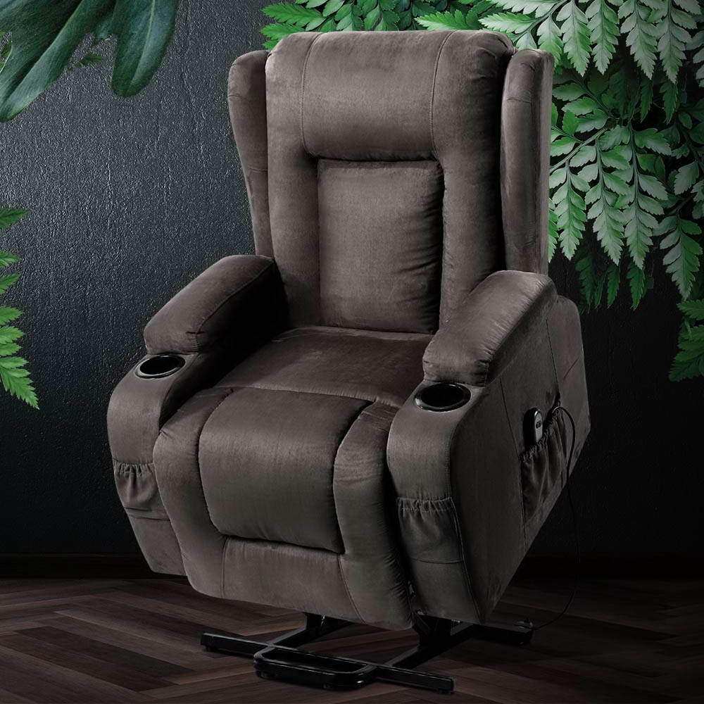 Hestia Electric Recliner Chair Lift Heated Massage Chair Fabric Lounge - Dark Grey