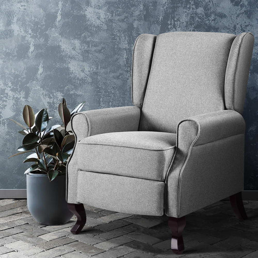 Eros Recliner Chair Luxury Lounge Armchair Single Couch Fabric - Grey