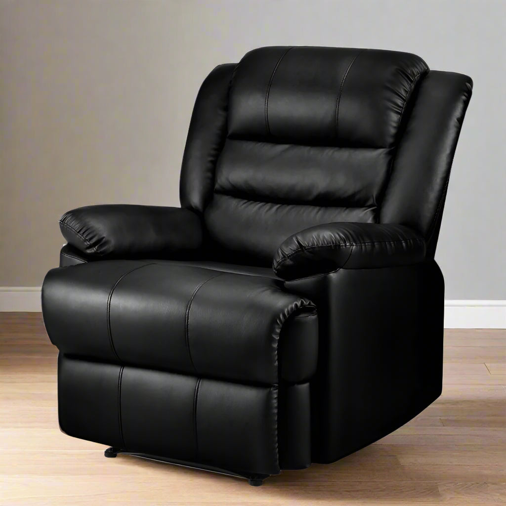 Nixie Recliner Chair Armchair Luxury Single Lounge Couch Leather - Black