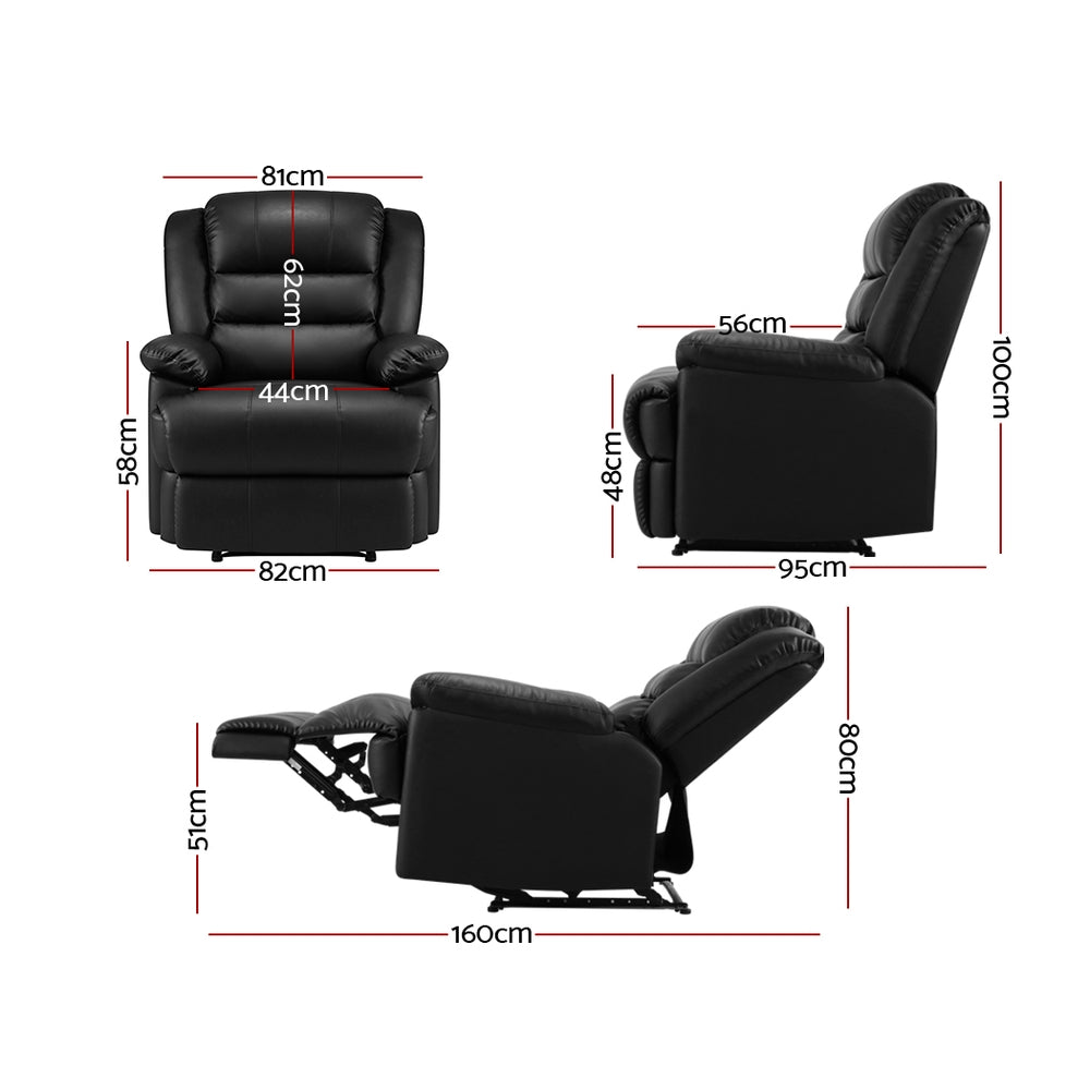 Nixie Recliner Chair Armchair Luxury Single Lounge Couch Leather - Black