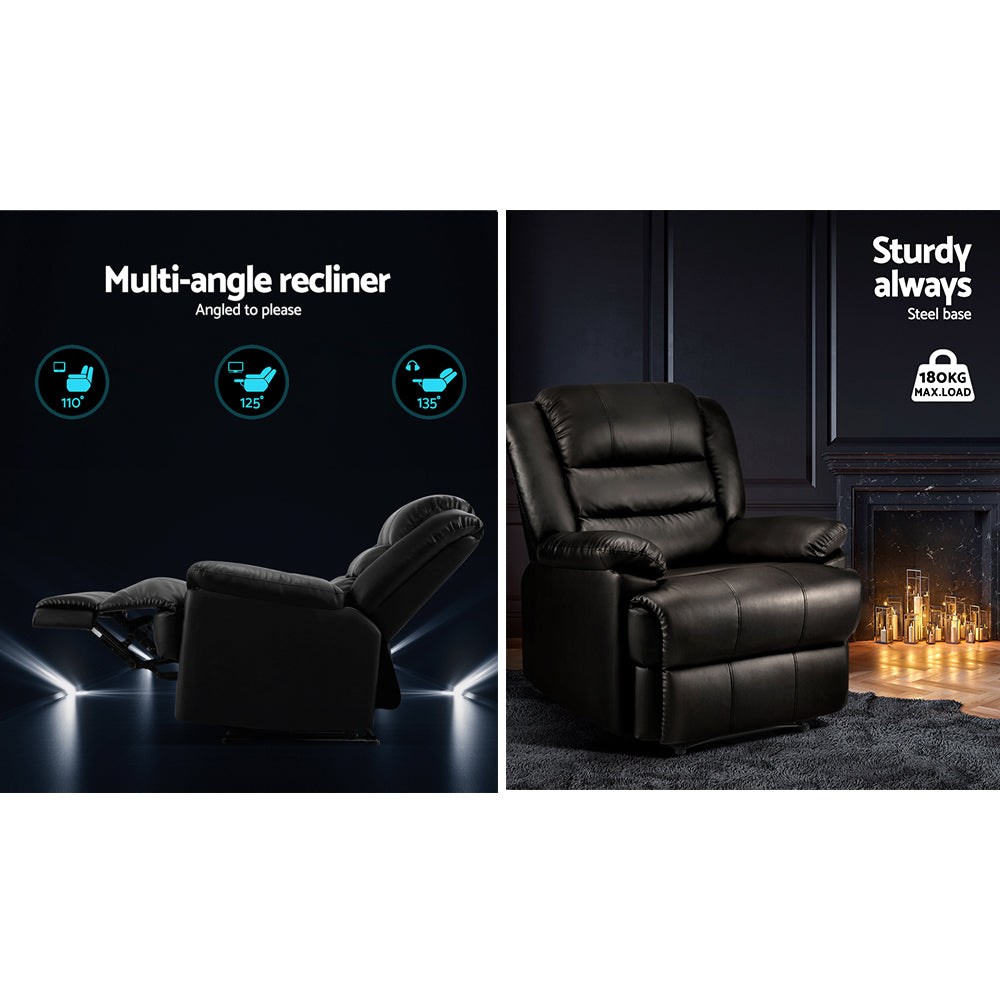 Nixie Recliner Chair Armchair Luxury Single Lounge Couch Leather - Black