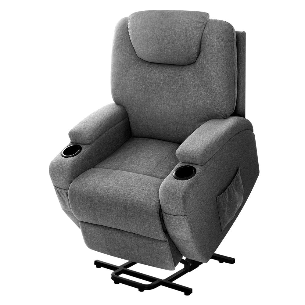 Ambrosia Electric Massage Chair Recliner Lift Motor Armchair Heating Fabric - Grey