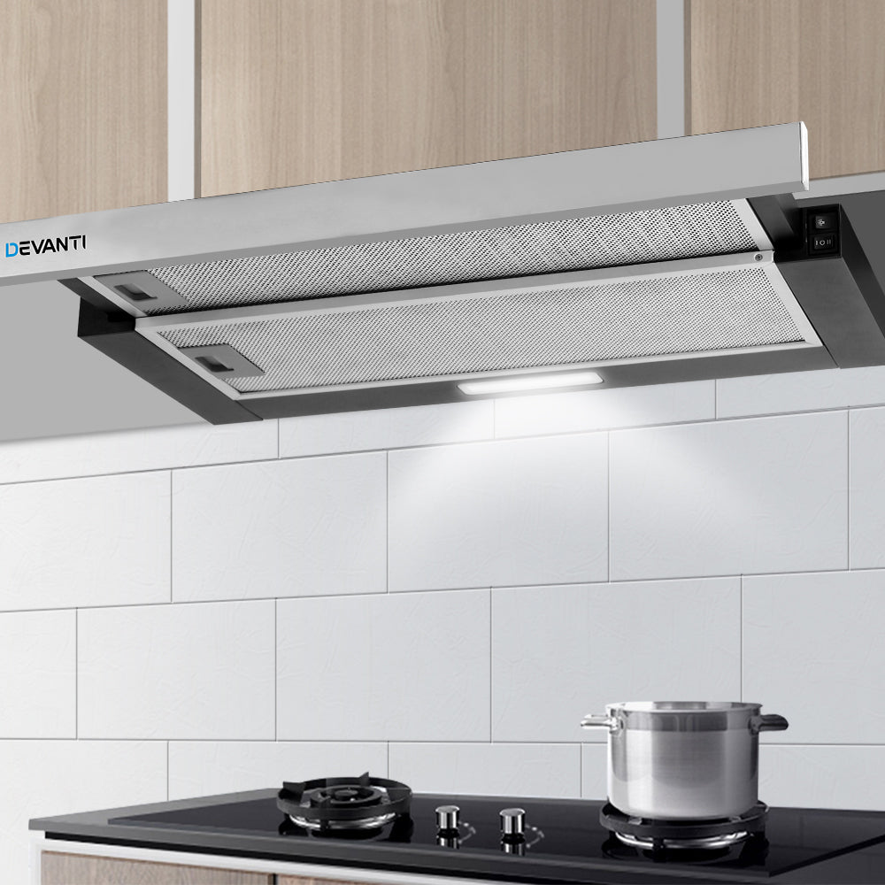 Rangehood Range Hood Stainless Steel Slide Out Kitchen Canopy 60cm 600mm Black