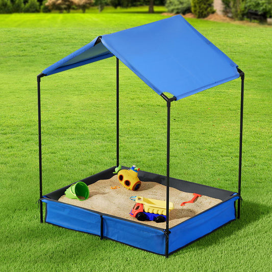 120cm Kids Sandpit Metal Sandbox Sand Pit with Canopy Cover Outdoor Toys