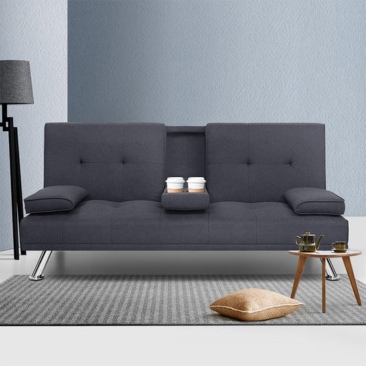 Missy 3-Seater Fabric Sofa Bed Recliner Lounge - Dark Grey
