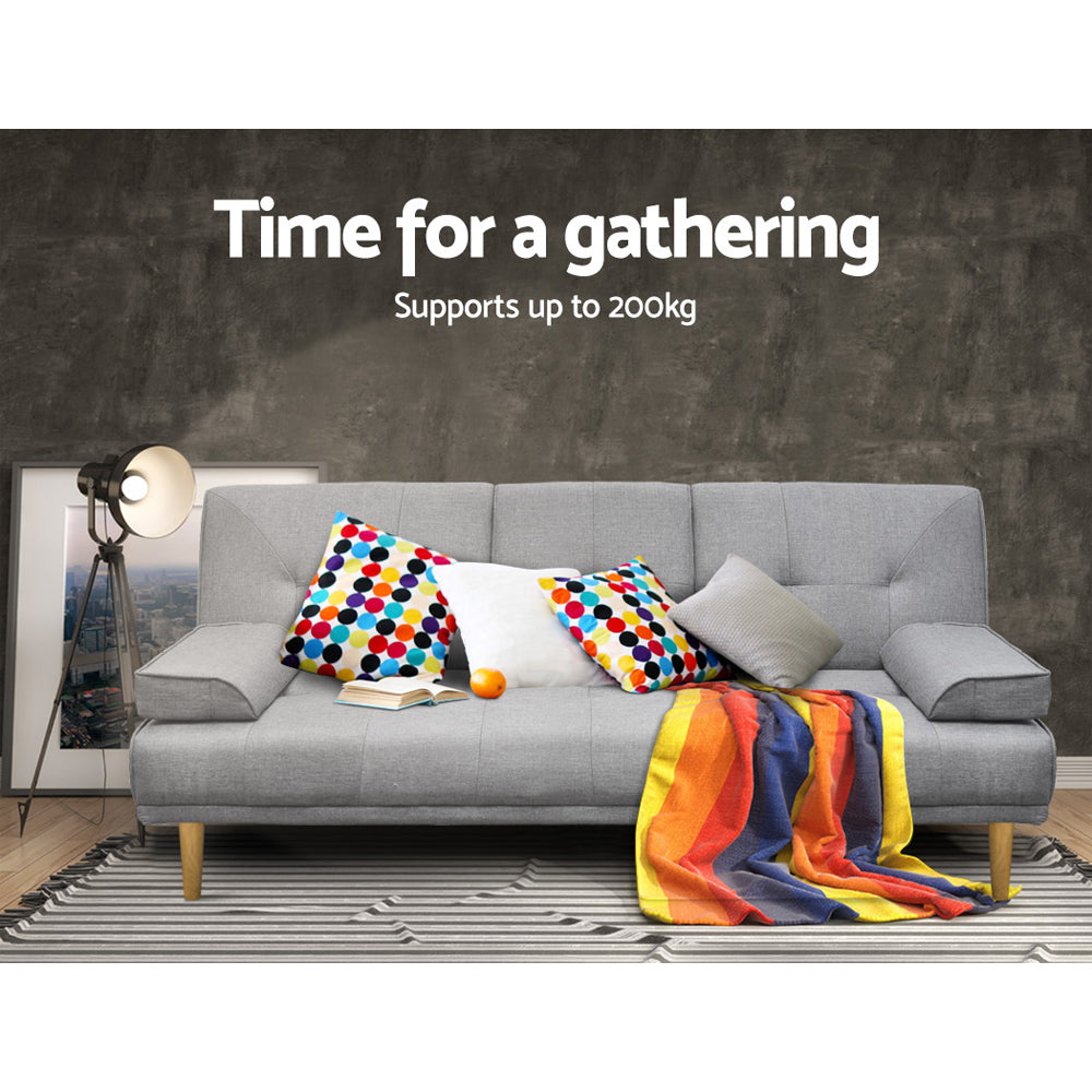 Meleena 3-Seater 188cm Sofa Bed Faux Linen - Grey