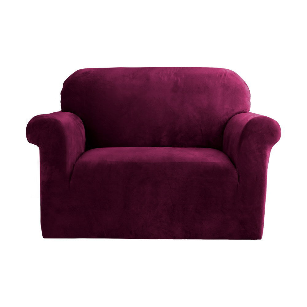 Velvet Sofa Cover Plush Couch Cover Lounge Slipcover 1-Seater Ruby Red