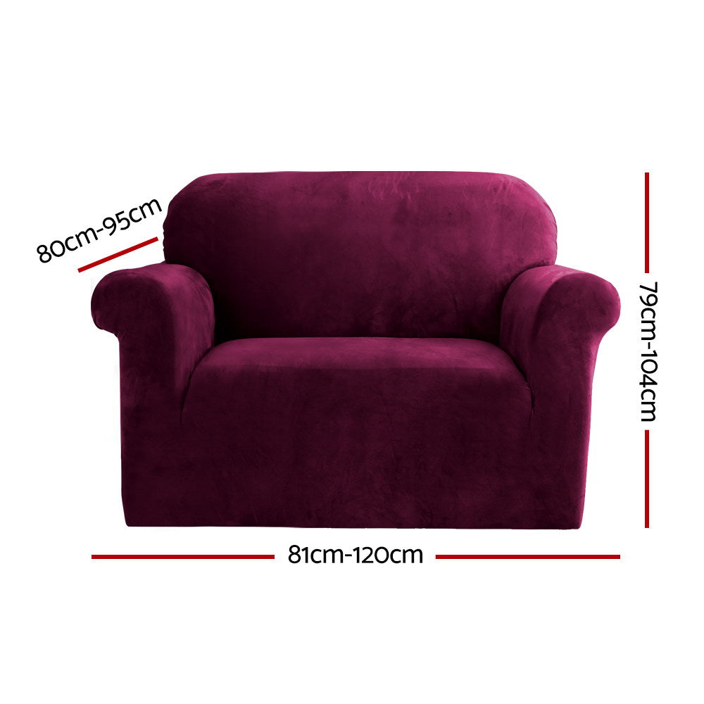 Velvet Sofa Cover Plush Couch Cover Lounge Slipcover 1-Seater Ruby Red