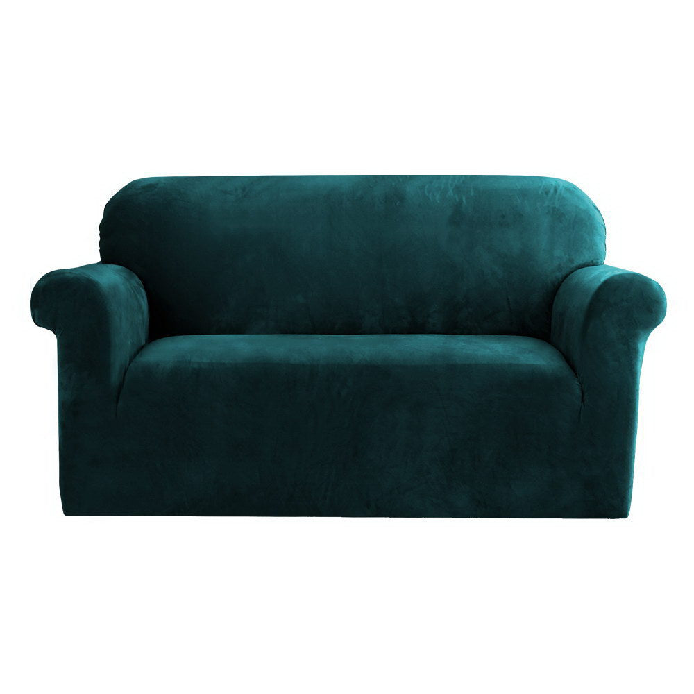 Velvet Sofa Cover Plush Couch Cover Lounge Slipcover 2-Seater Agate Green