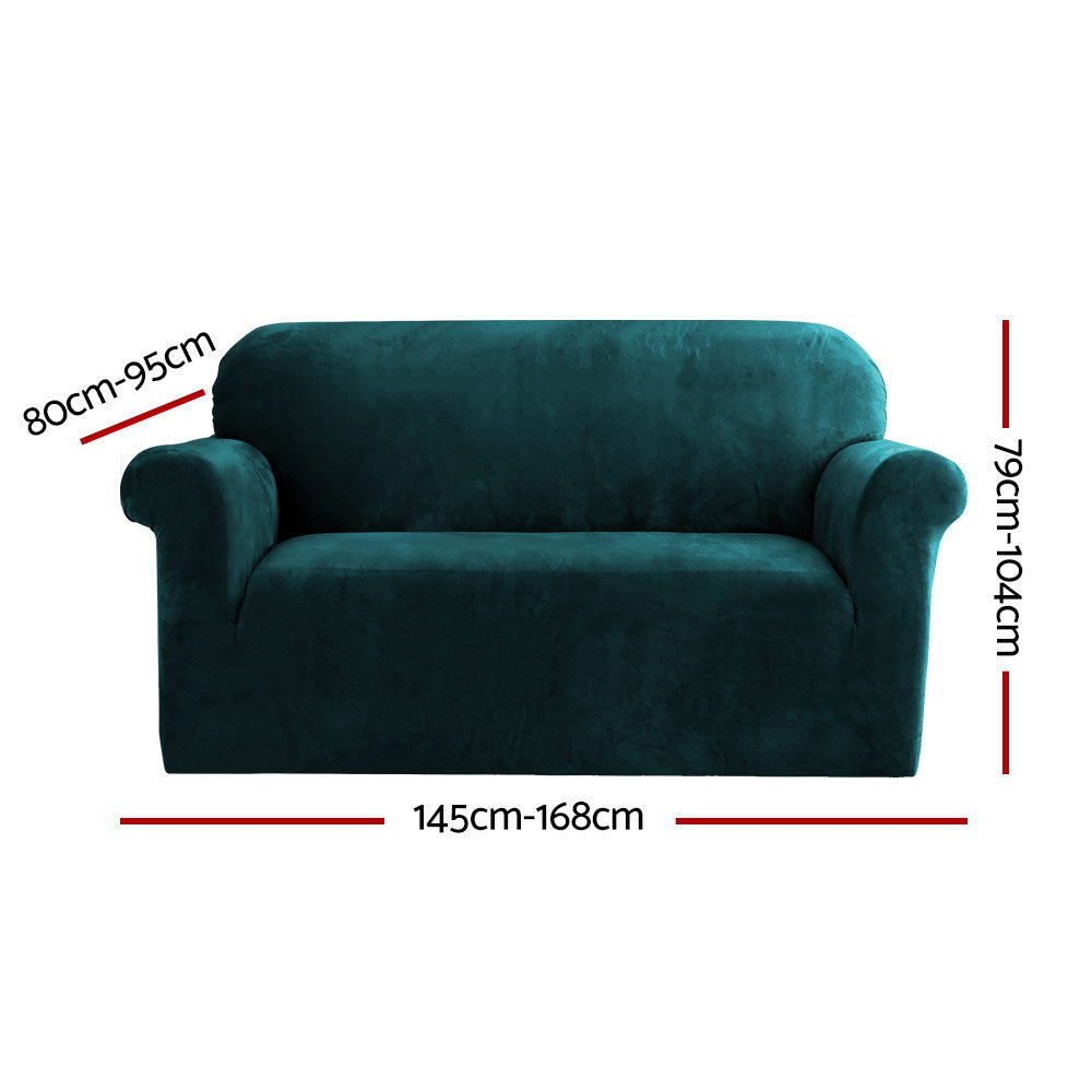 Velvet Sofa Cover Plush Couch Cover Lounge Slipcover 2-Seater Agate Green