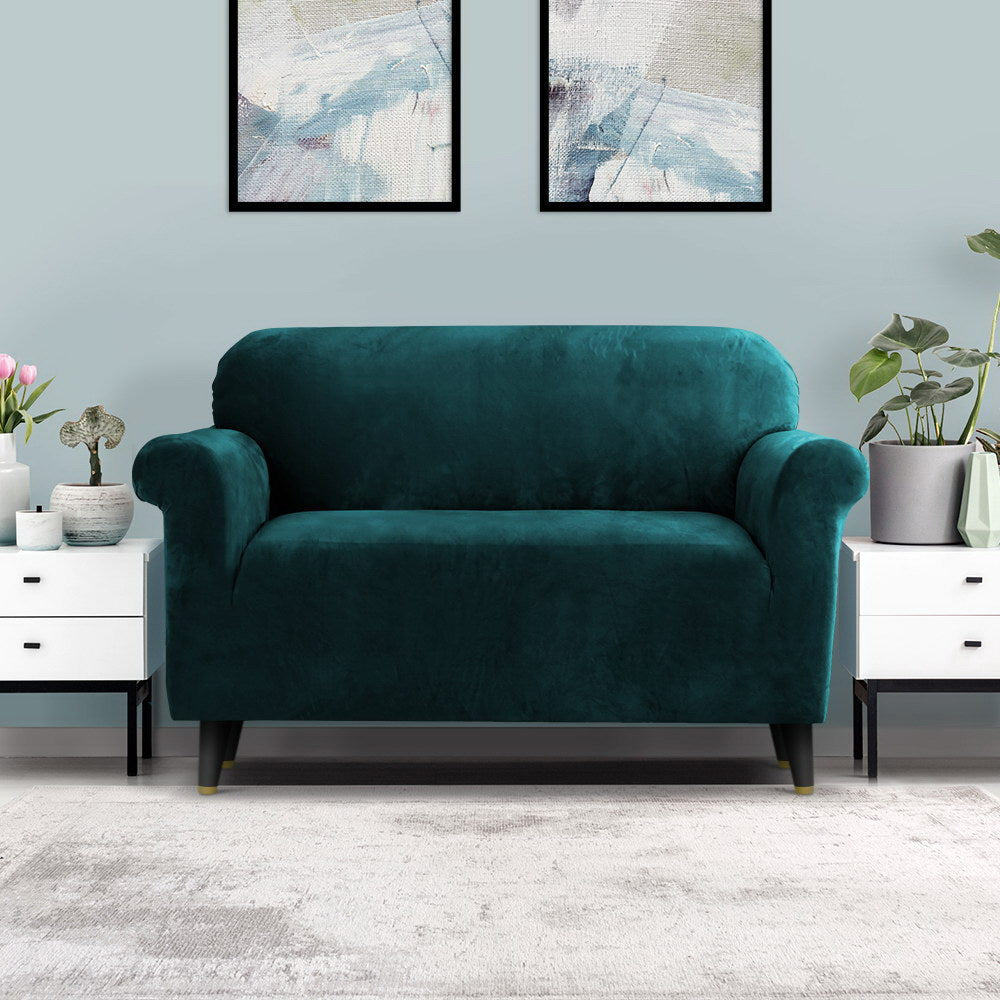 Velvet Sofa Cover Plush Couch Cover Lounge Slipcover 2-Seater Agate Green