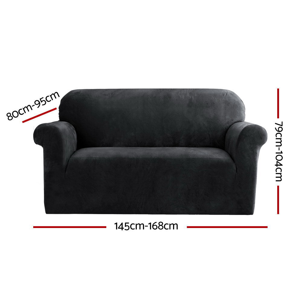 Velvet Sofa Cover Plush Couch Cover Lounge Slipcover 2-Seater Black