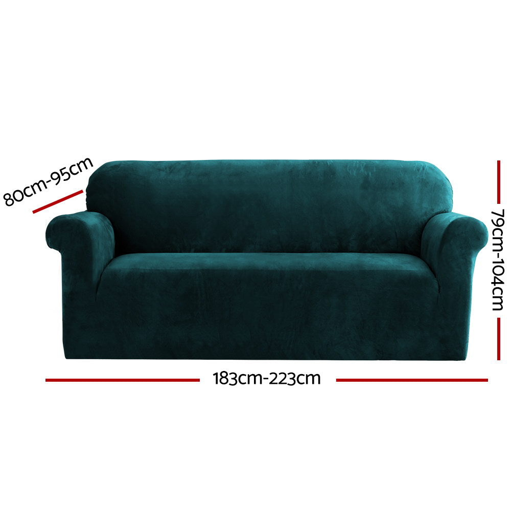 Velvet Sofa Cover Plush Couch Cover Lounge Slipcover 3-Seater Agate Green