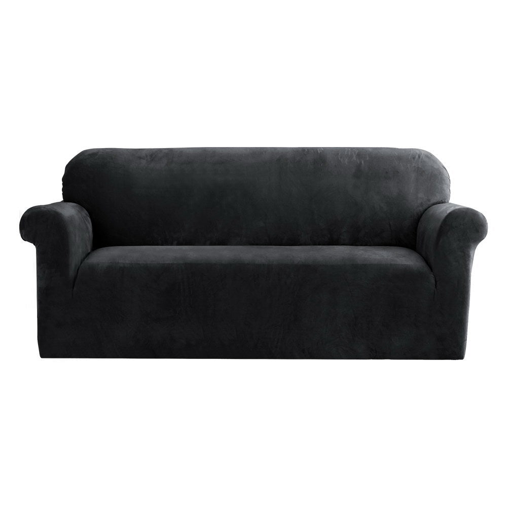 Velvet Sofa Cover Plush Couch Cover Lounge Slipcover 3-Seater Black