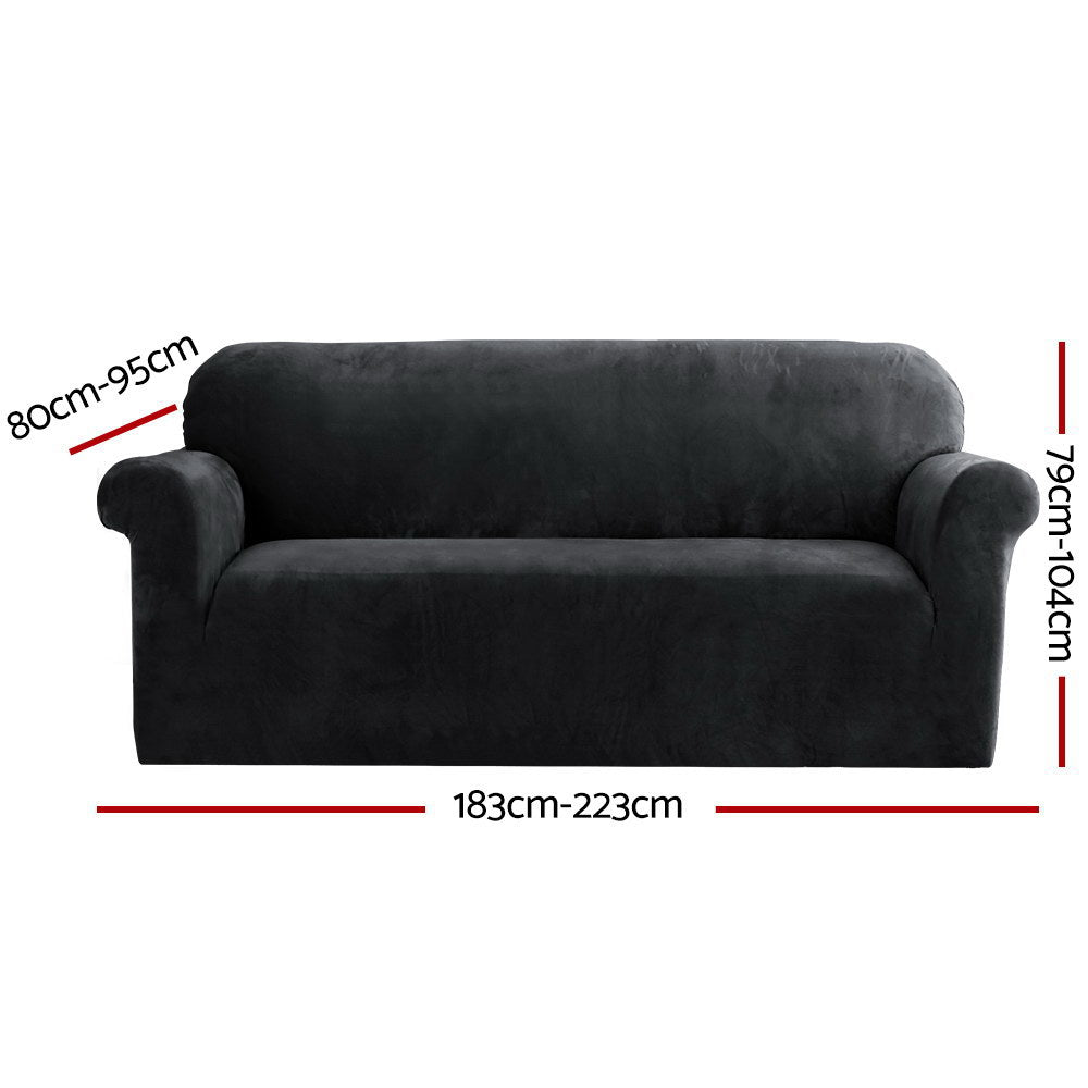 Velvet Sofa Cover Plush Couch Cover Lounge Slipcover 3-Seater Black