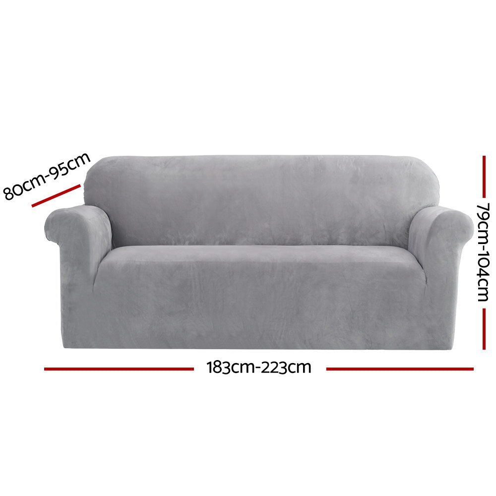 Velvet Sofa Cover Plush Couch Cover Lounge Slipcover 3-Seater Grey