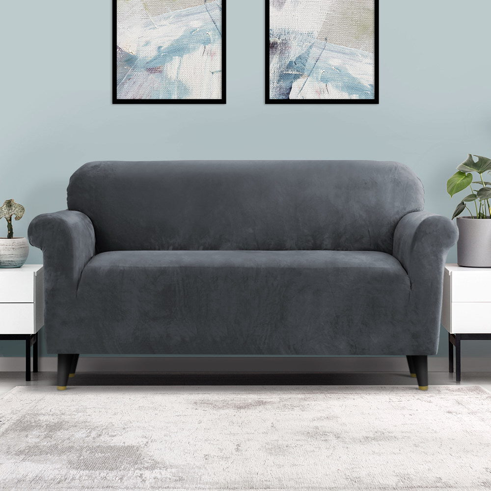 Velvet Sofa Cover Plush Couch Cover Lounge Slipcover 3-Seater Grey